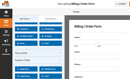 WPForms ক্ষেত্র সম্পাদনা 