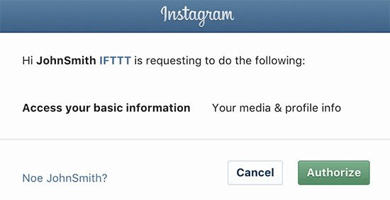 Instagram অ্যাক্সেস করার জন্য IFTTT অনুমোদন 