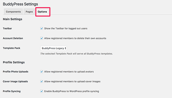 BuddyPress বিকল্পগুলি 